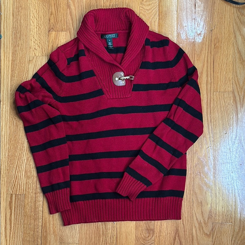 Ralph Lauren Red Black Cowl Neck Sweater